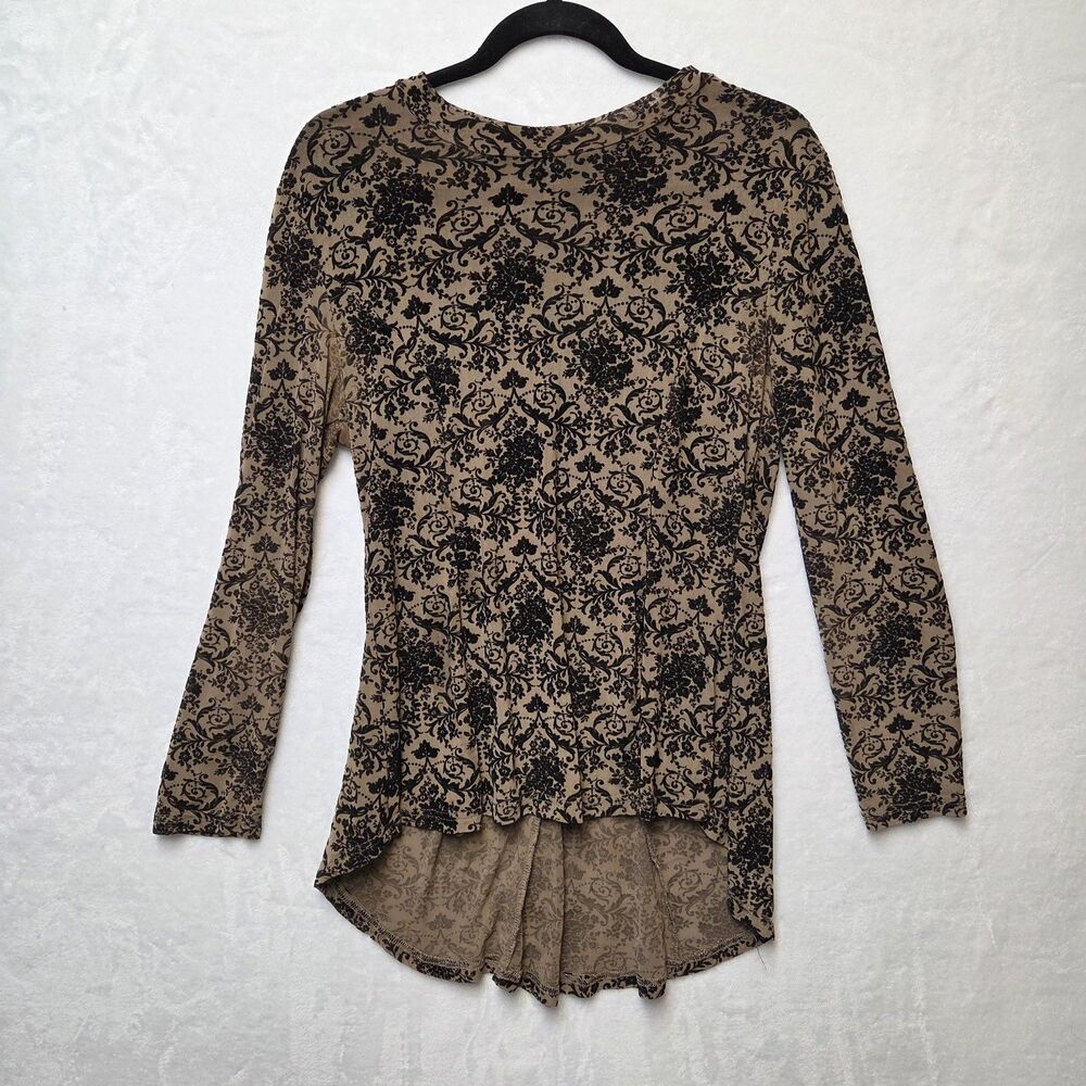 Womens Black Crushed Velvet Burnout Tunic Top Long Sleeve Sz M Party Witchy Goth